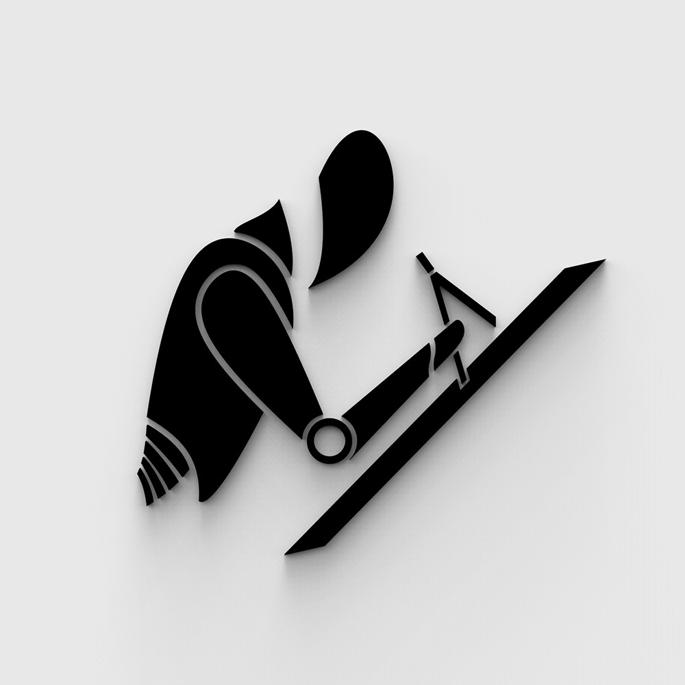 Lab logo: profile of robot using a protractor on a large canvas